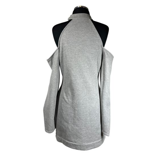 Michael Costello x Revolve Cold Shoulder Mini Dress Gray Designer Sweatshirt M - Picture 2 of 16